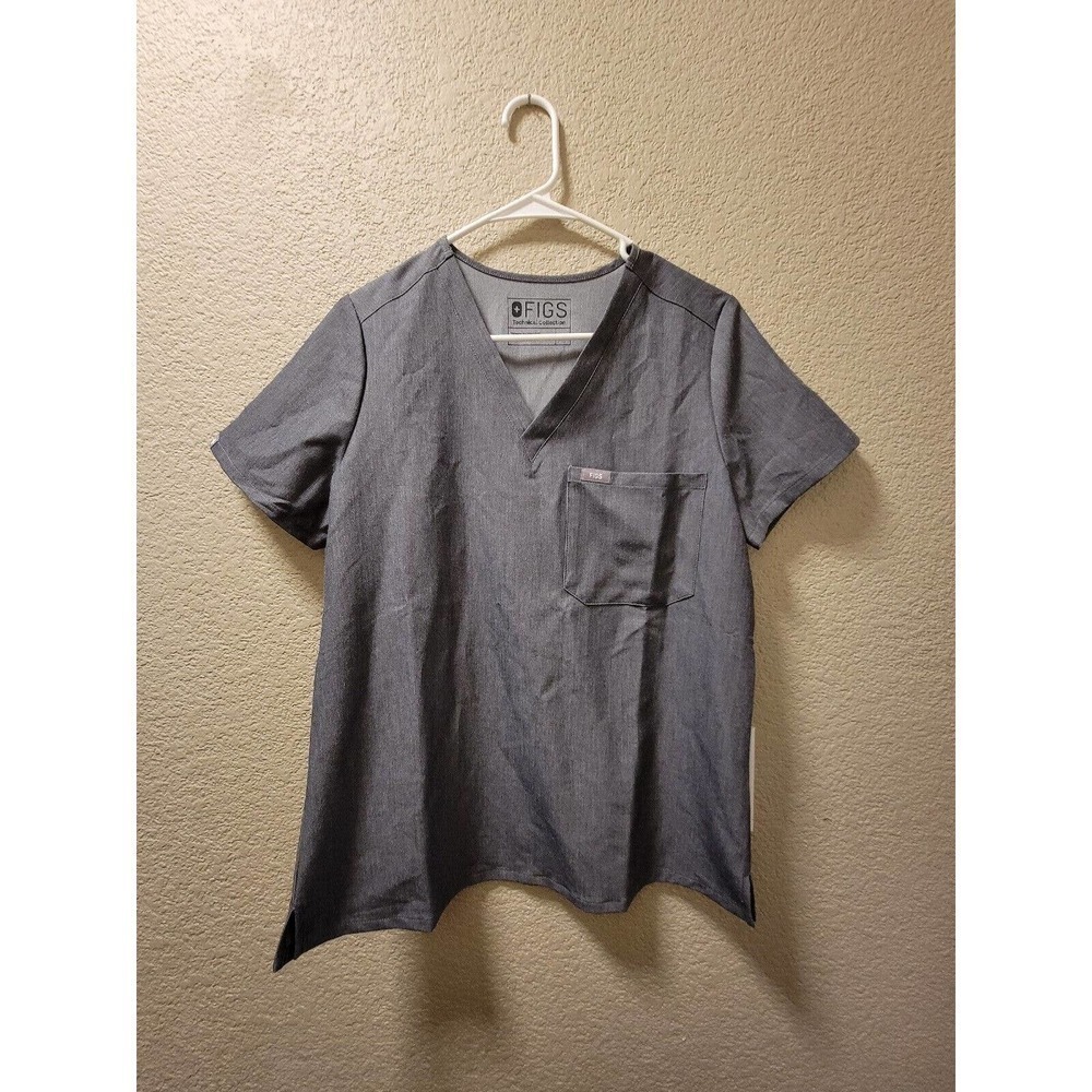 FIGS Catarina One-Pocket Scrub Top Womens Small S Gray Short Sleeve V Neck